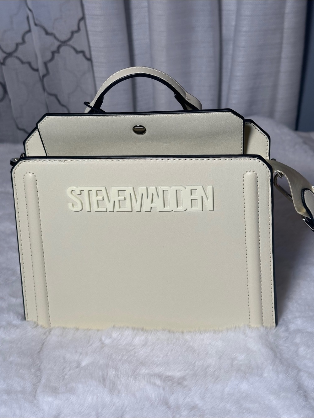 Steve Madden Cream Boxy Top-Handle Satchel